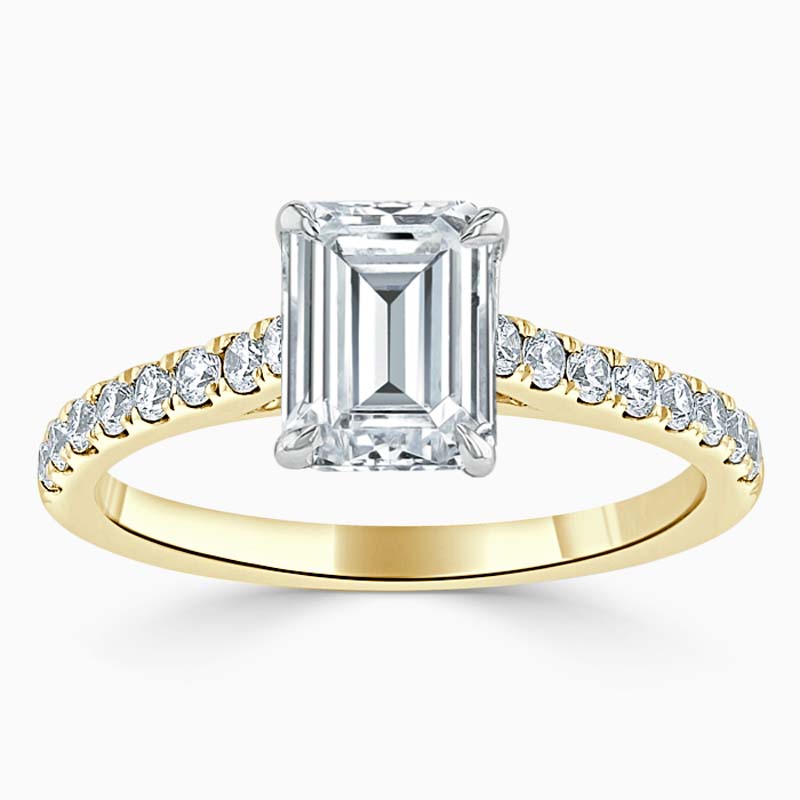 18ct Yellow Gold Emerald Cut Classic Wedfit Cutdown Engagement Ring with Emerald, 0.30ct, J Colour, VVS1 Clarity - GIA 6461783469 