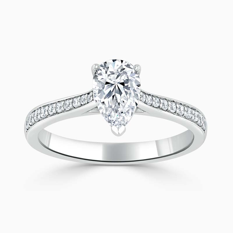 18ct White Gold Pear Shape Tapered Pavé Engagement Ring with Pear, 0.30ct, F Colour, VS1 Clarity - GIA 1455923730 