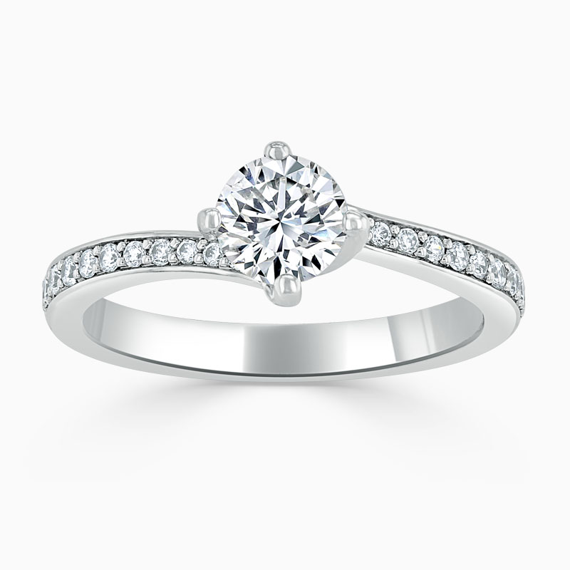Platinum Round Brilliant Twist Pavé Engagement Ring with Round, 1.19ct, E Colour, VVS1 Clarity - IGI 582375126 