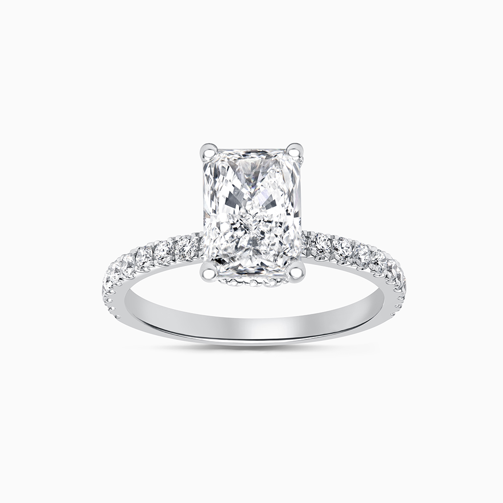 Platinum Radiant Cut Hidden Halo Engagement Ring with Radiant, 2.04ct, E Colour, VVS2 Clarity - IGI LG526286797 