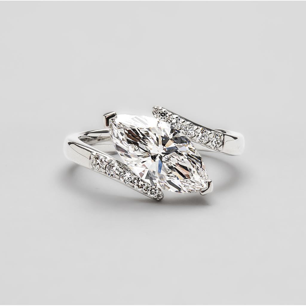 Platinum Crossover Set Marquise Lab Diamond Engagement Ring IGI - LG591339857