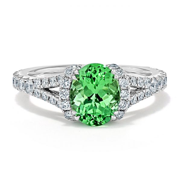 18ct white gold oval mint green garnet and diamond dress ring alternative gemstone engagement rings