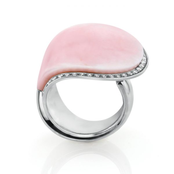 18ct white gold pink opal and diamond dress ring