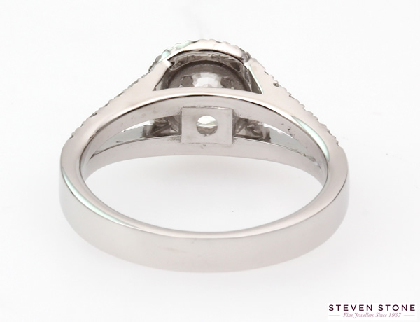 Split shoulder halo diamond engagement ring 