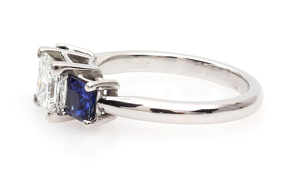 blue square sapphire and diamond ring 