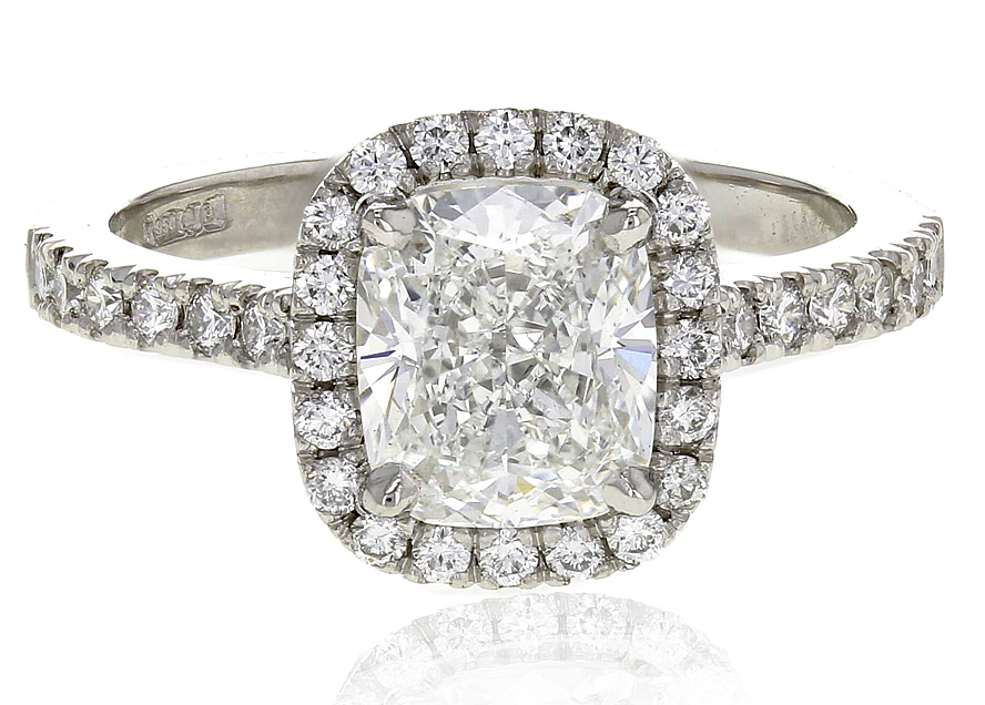 cushion cut halo diamond engagement ring 