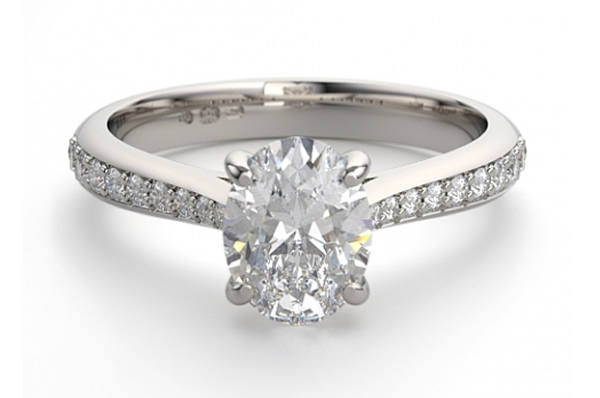 oval diamond engagement ring with diamond set shoulders