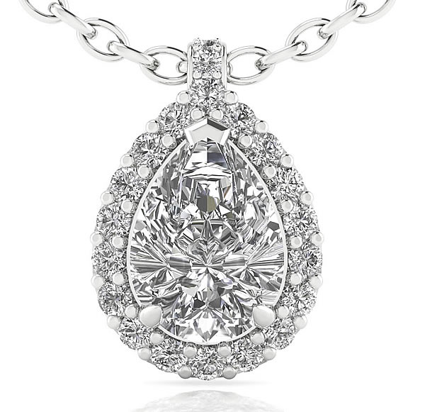 pear shaped halo diamond pendant