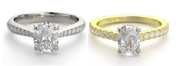 shoulder set oval cut diamond engagement rings