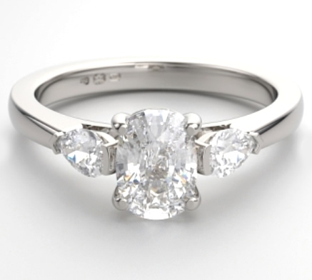 three stone oval shaped diamond engagement ring