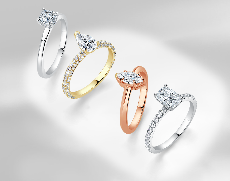 A collection of stunning engagement rings in various setting styles and metals