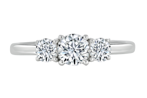 A white gold three stone engagement ring